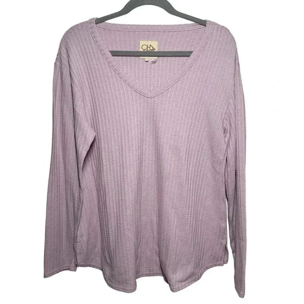 Chaser long sleeve pink waffle knit shirt size large